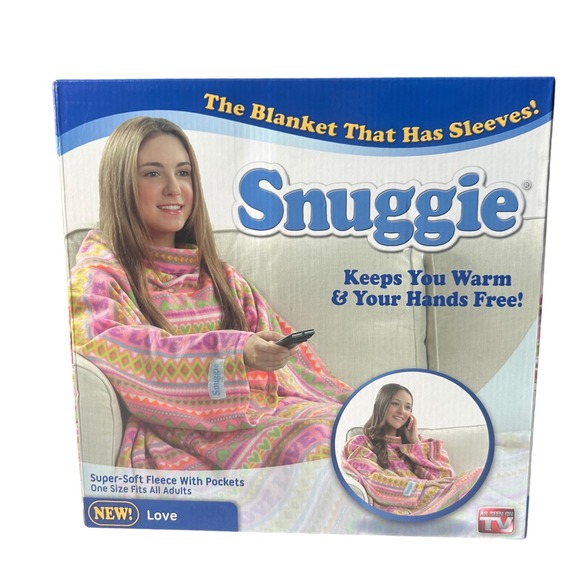 New Snuggie Blanket with Sleeves Super Soft Fleece Love Pattern One Size - Picture 1 of 4